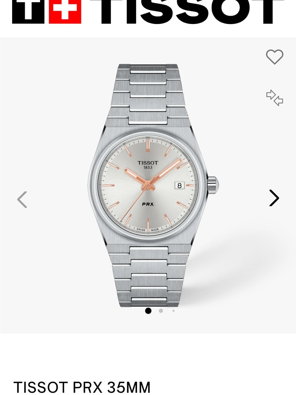 Tissot PRX Men's Silver Watch with Rose Gold Accents